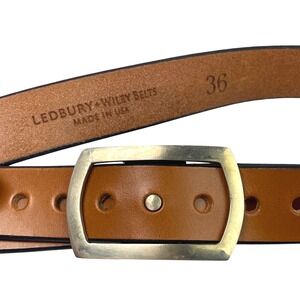 Wiley Brothers and Ledbury Men's Leather Belt Size 36 Camel Brown White Bronze